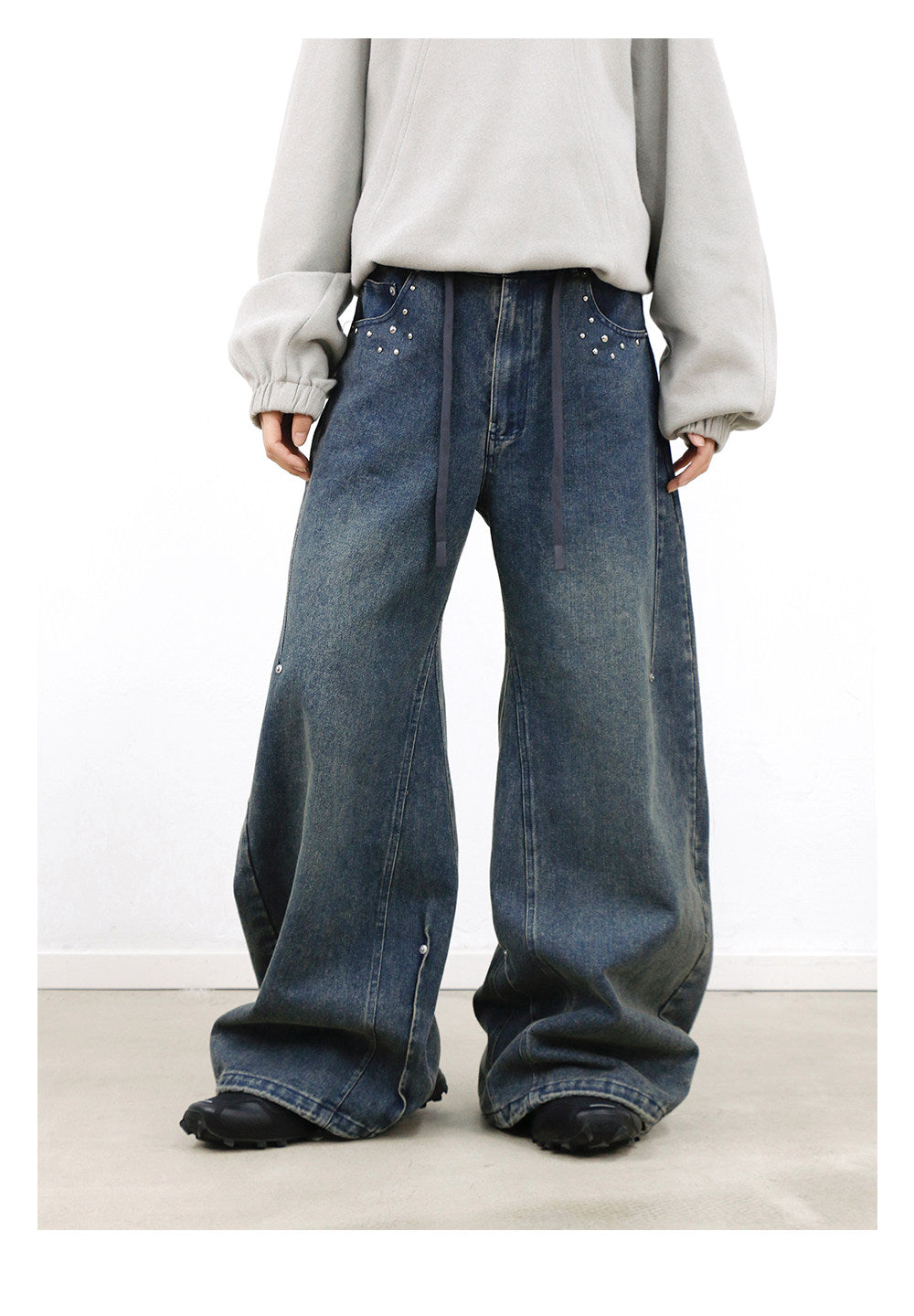 Reverse-Pleated Washed Denim