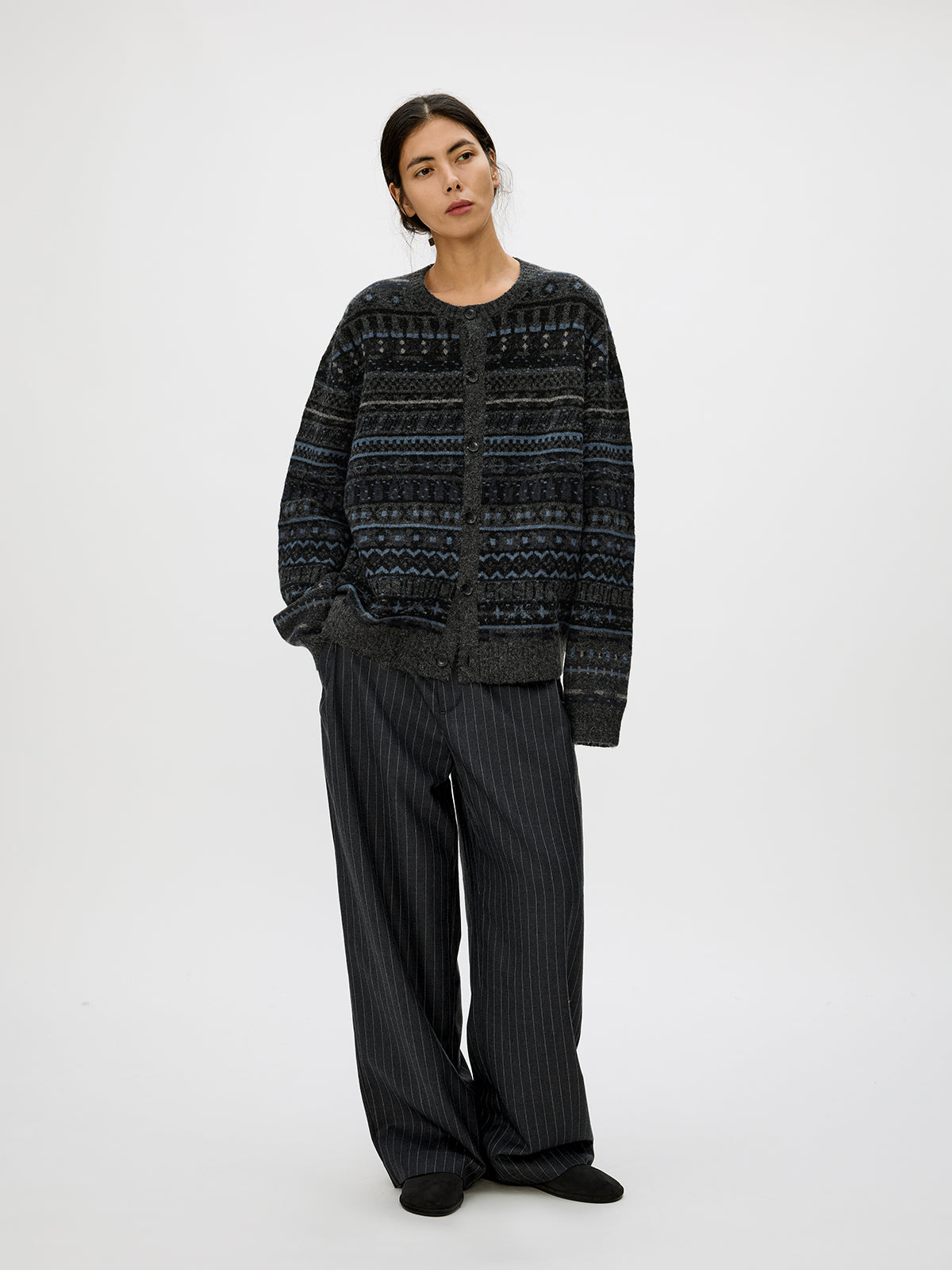 Crew Neck Button-Down Cardigan