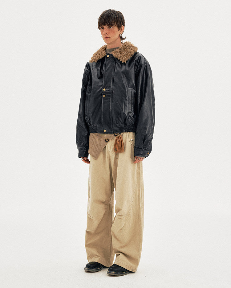 Padded Distressed PU Leather Jacket