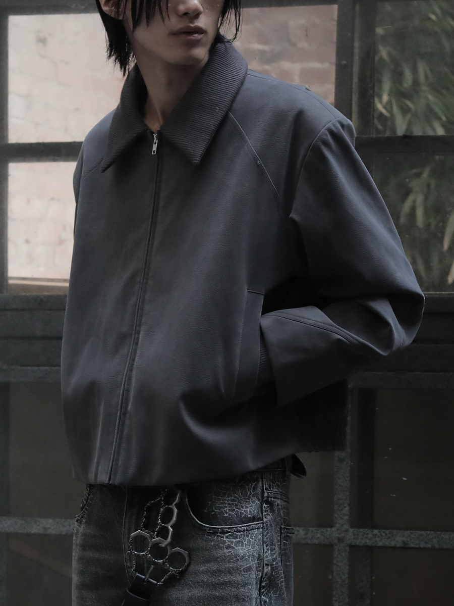 Threaded Sleeve Leather Jacket – ULTIMUS