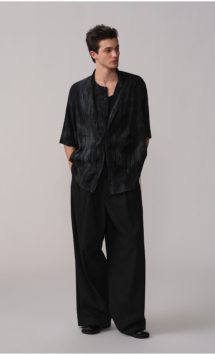Loose-Fit Casual Pants with Double Pleats and Elastic Waistband