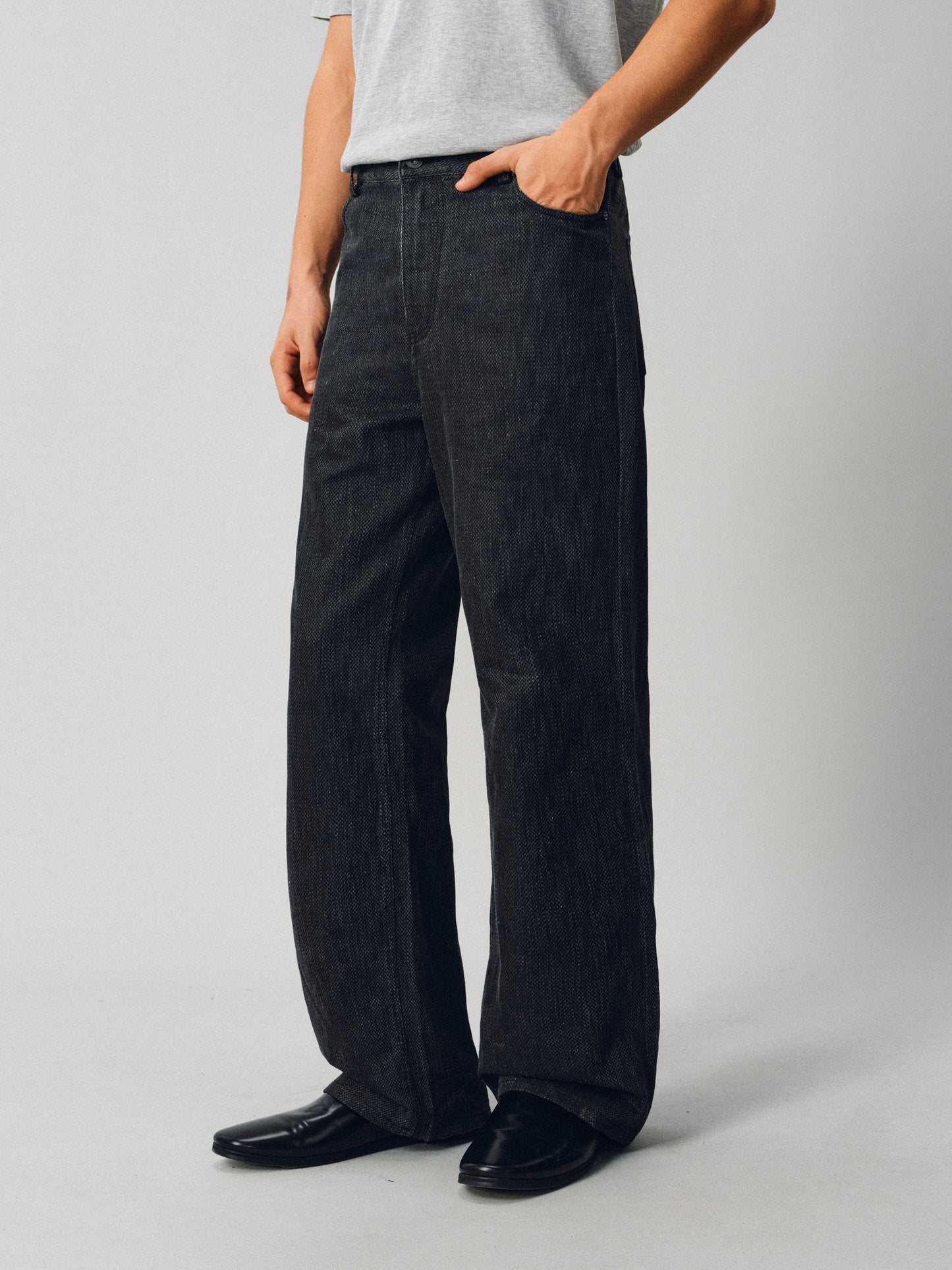 Waxed Micro-Flared Washed Denim Pants