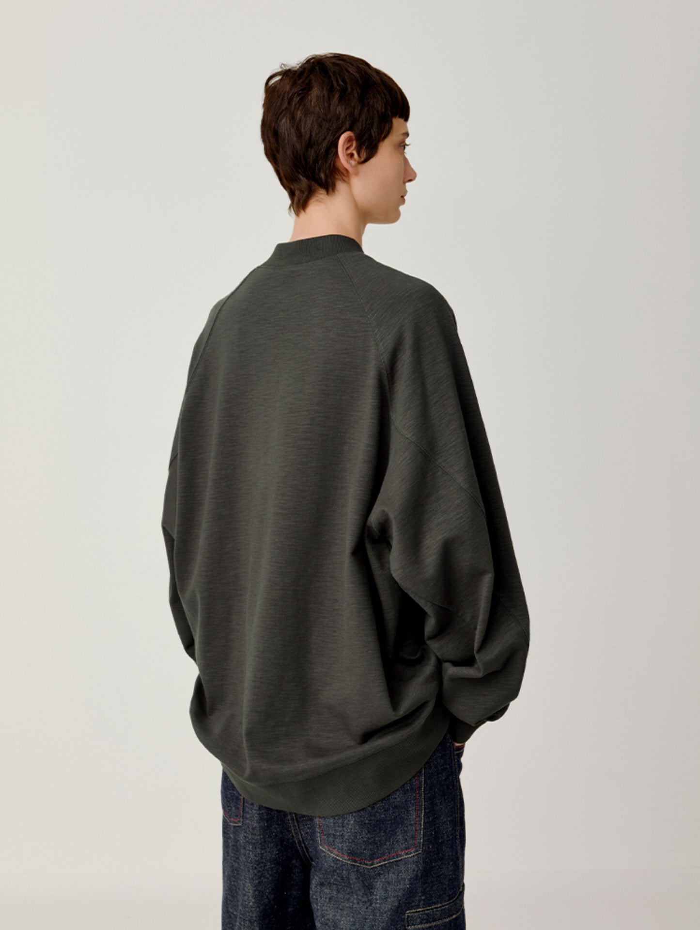 Rib-Knit Round Neck Sweatshirt