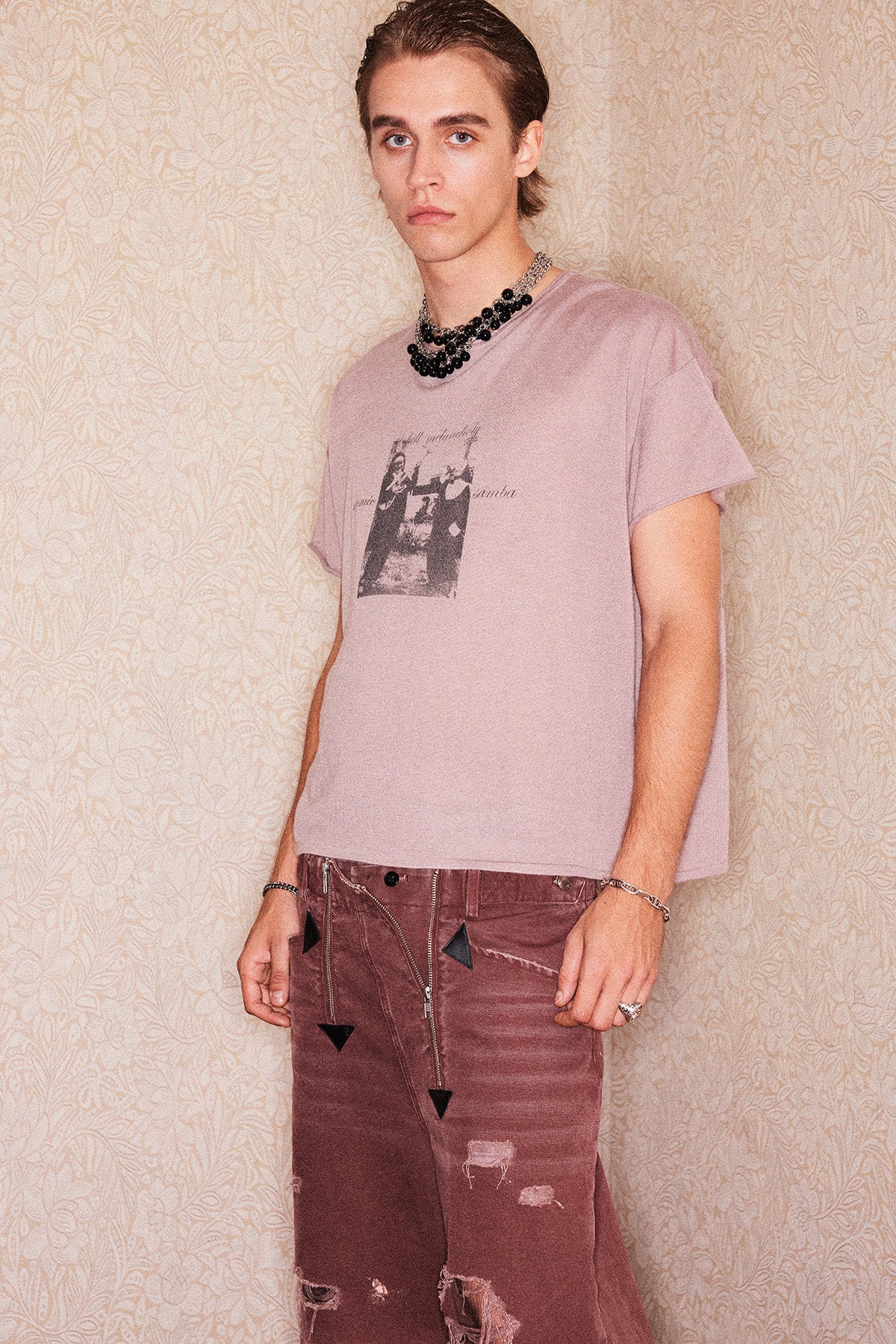 Ultra-thin wool printed T-shirt