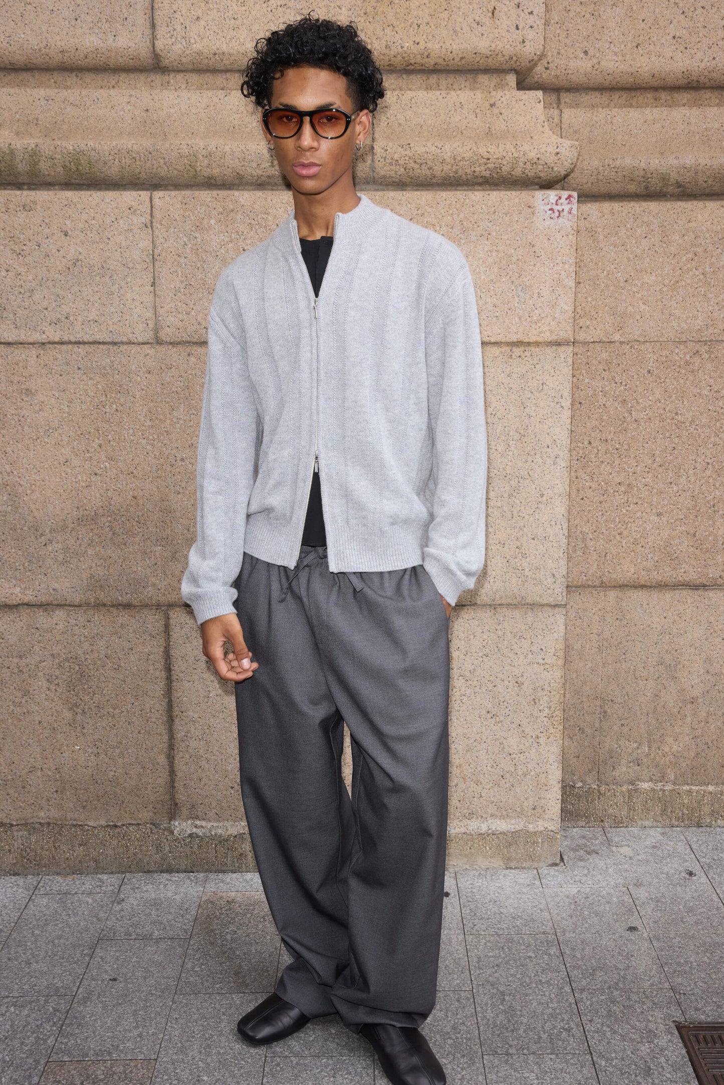 Dark-Striped Jacquard Knit Cardigan