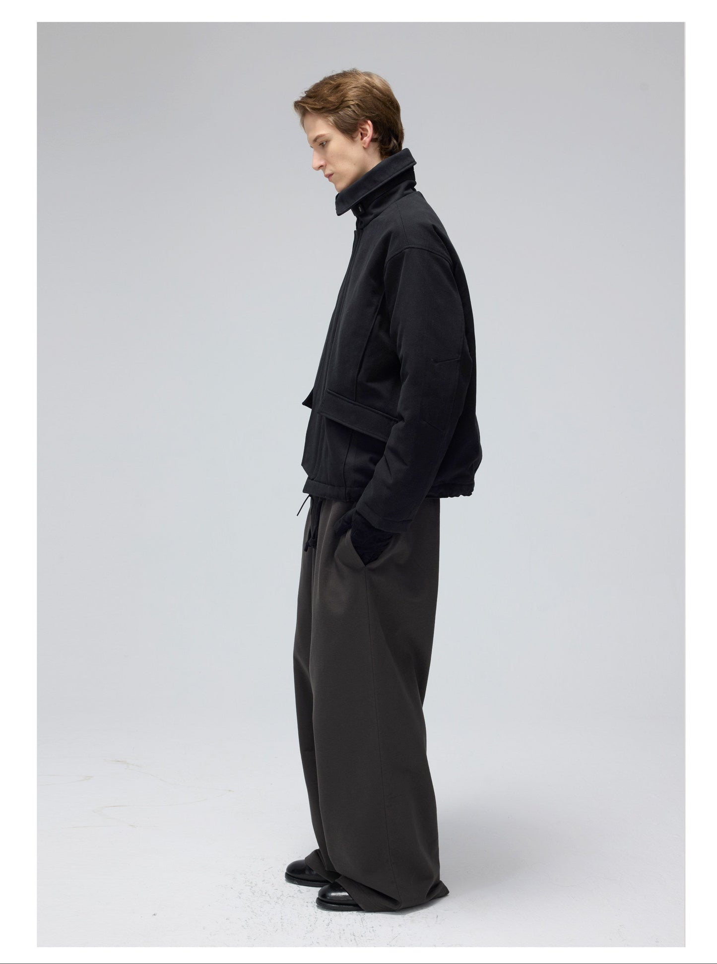 Fold-Down Collar Multi-Pocket Jacket