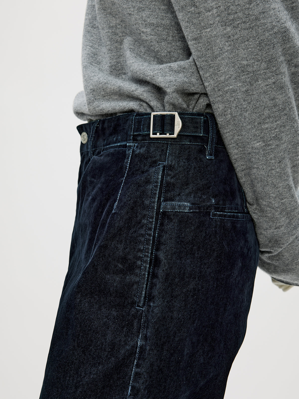 Adjustable Button Flock Denim Pants