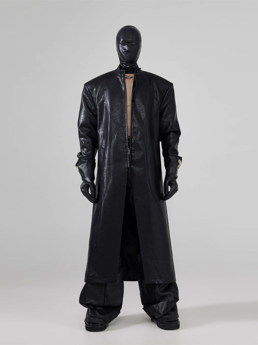 Deconstructed long leather coat