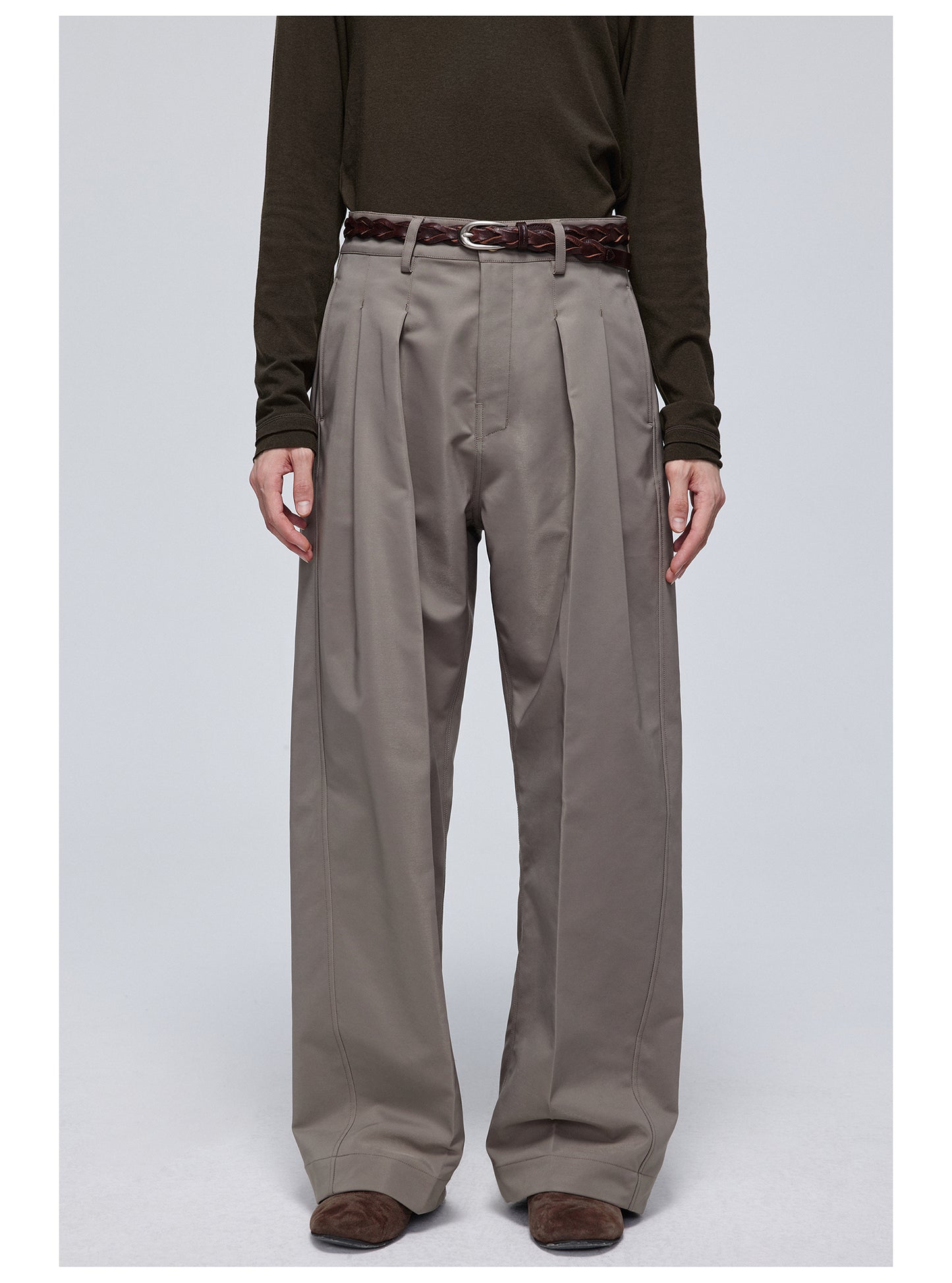 Pleated slim straight slacks pants