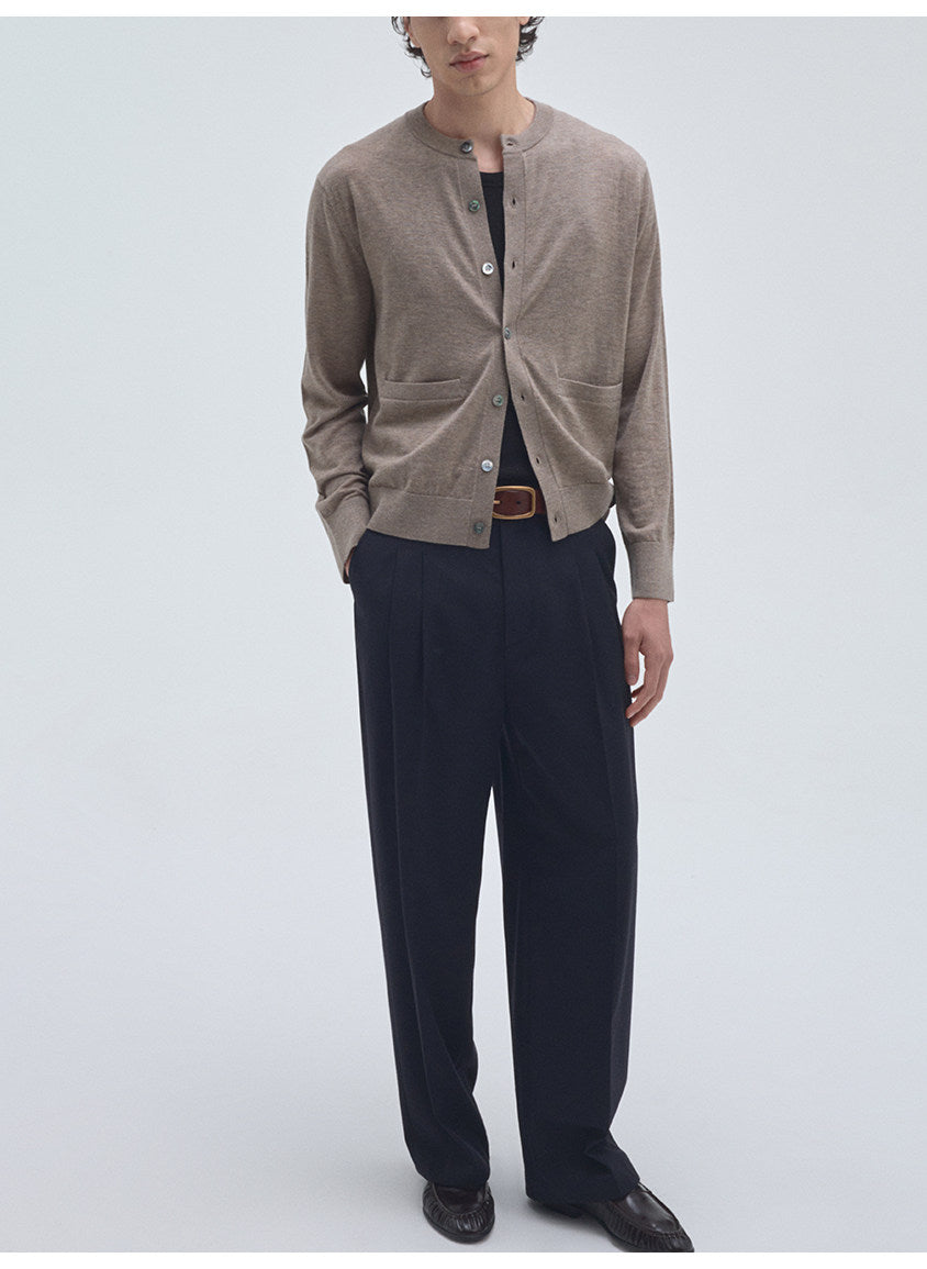Round-Neck Knit Cardigan with Pockets