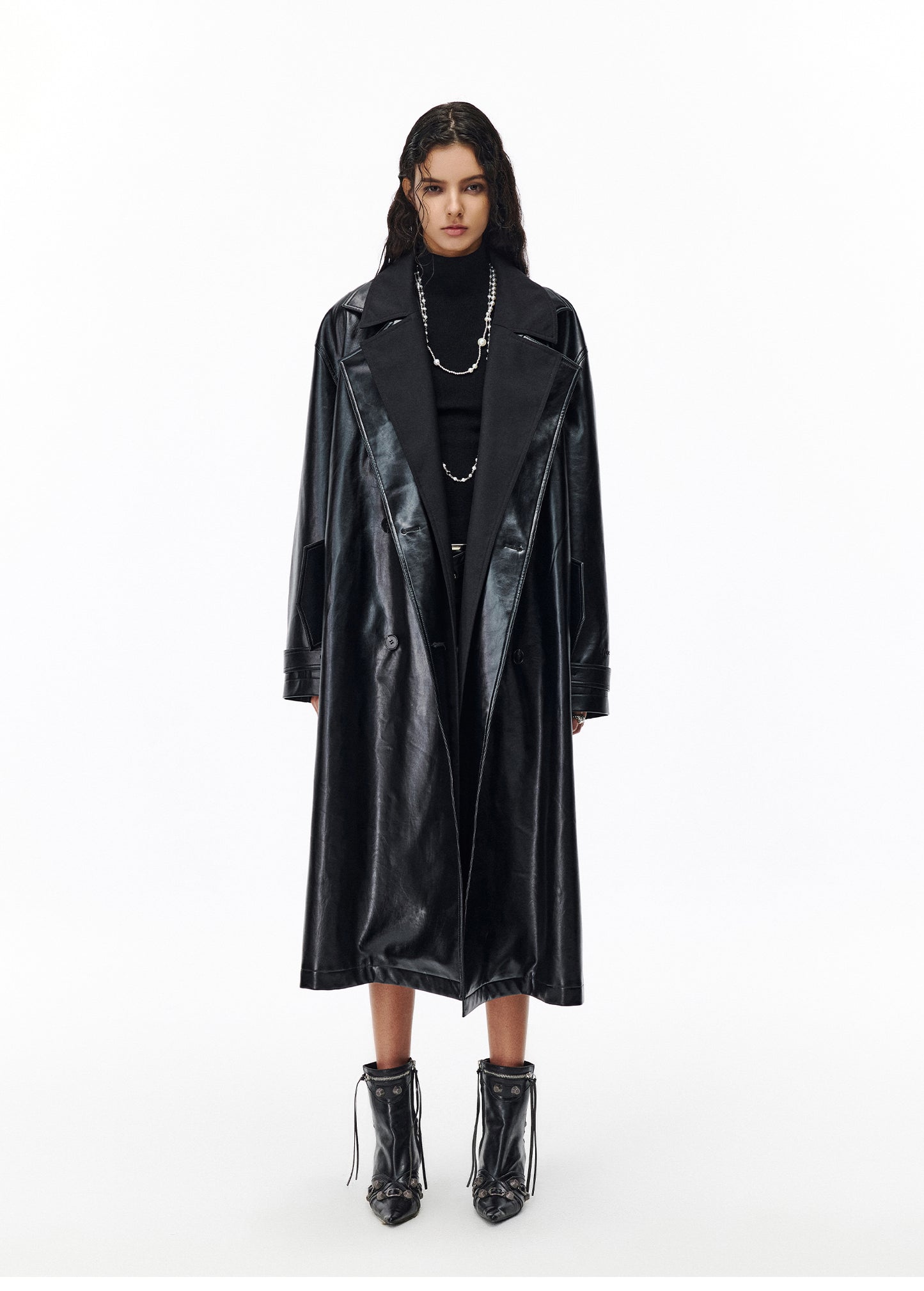 Faux two-piece long coat