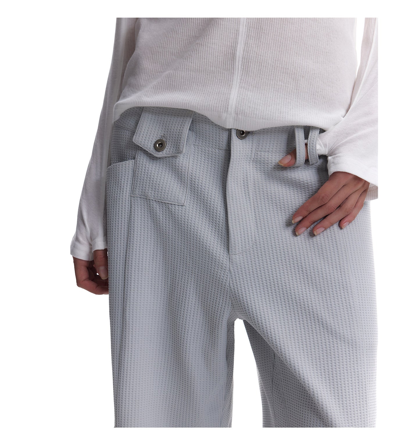 Waffle-Textured Pleated Casual Pants