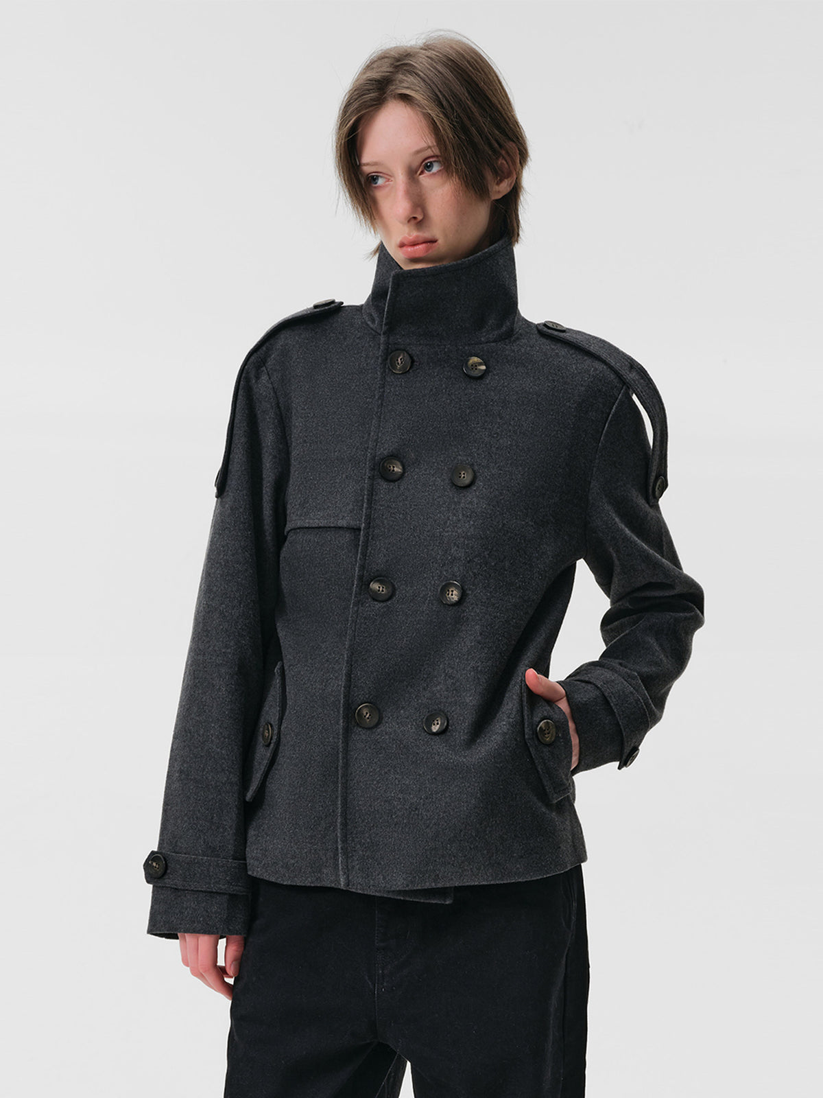 Stand-Up Collar Double-Button Jacket
