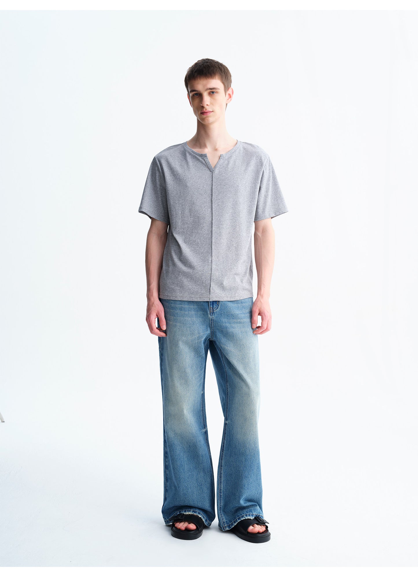 Slim-Fit Casual Denim Pants with Faded Details