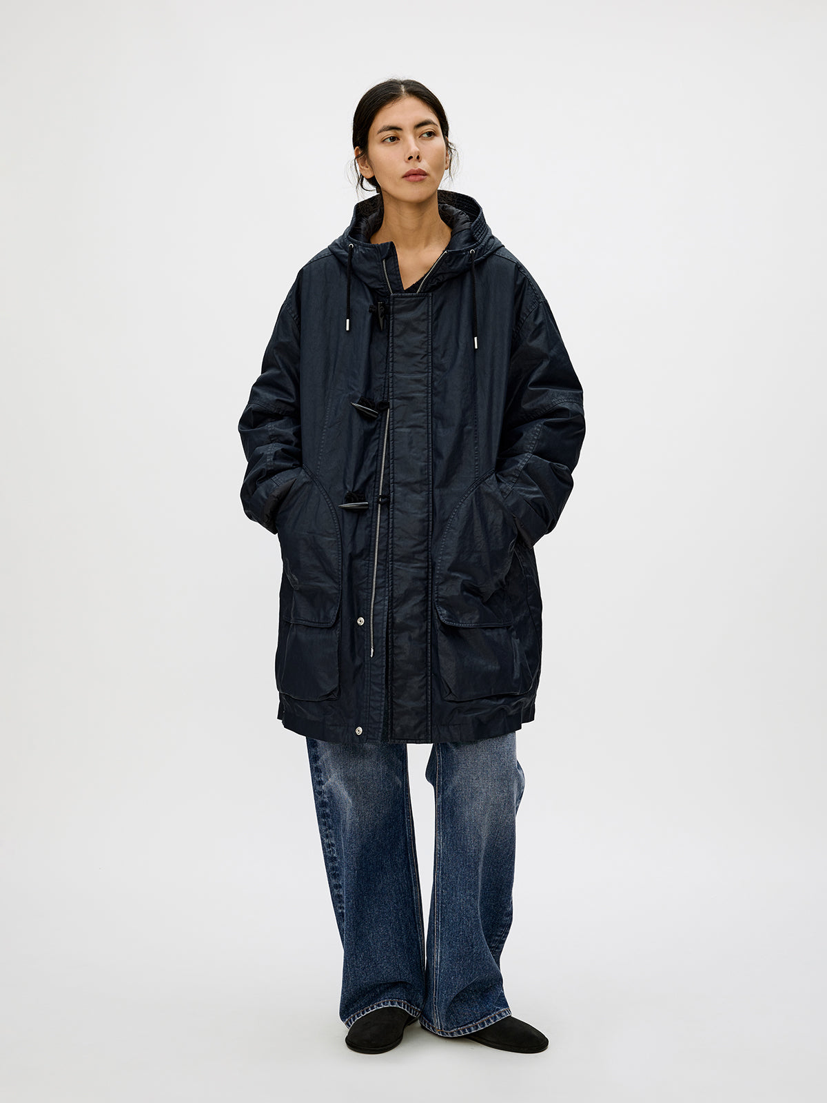 Hooded Toggle Button Coat