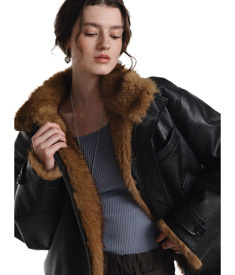 Slub Fleece Collar Thick Jacket