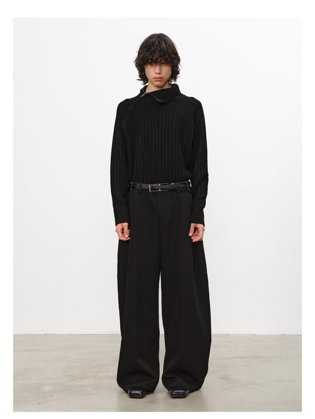 Diagonal Zipper High-Neck Knit