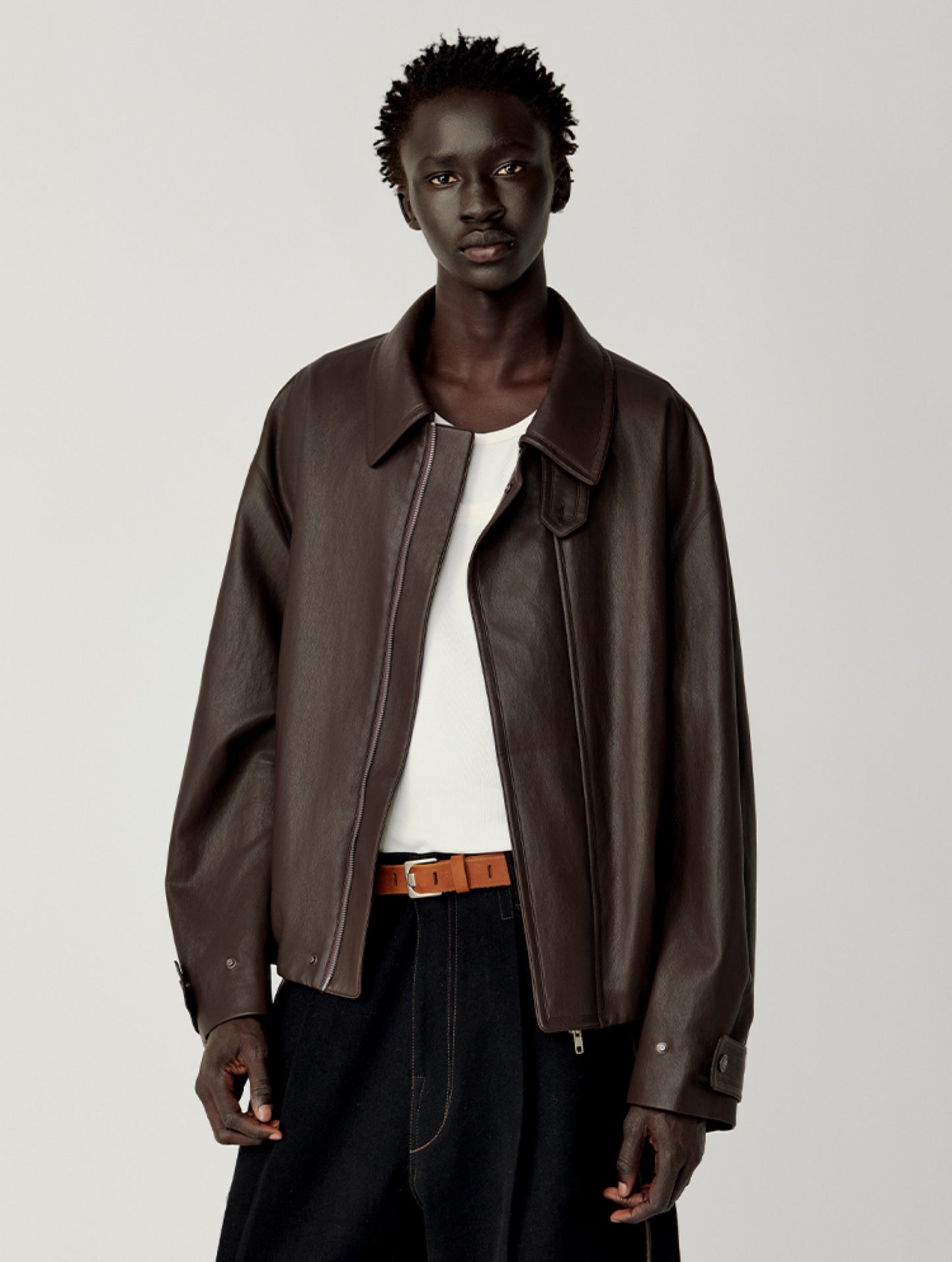 Accordion-Pleated Leather Jacket