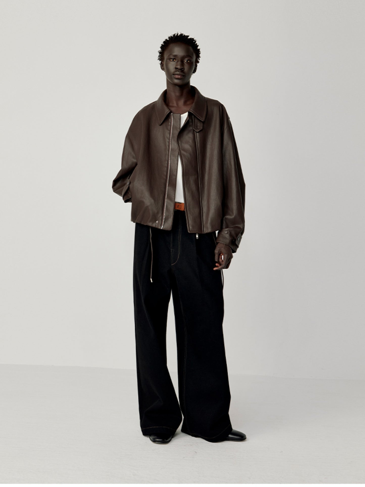 Accordion-Pleated Leather Jacket