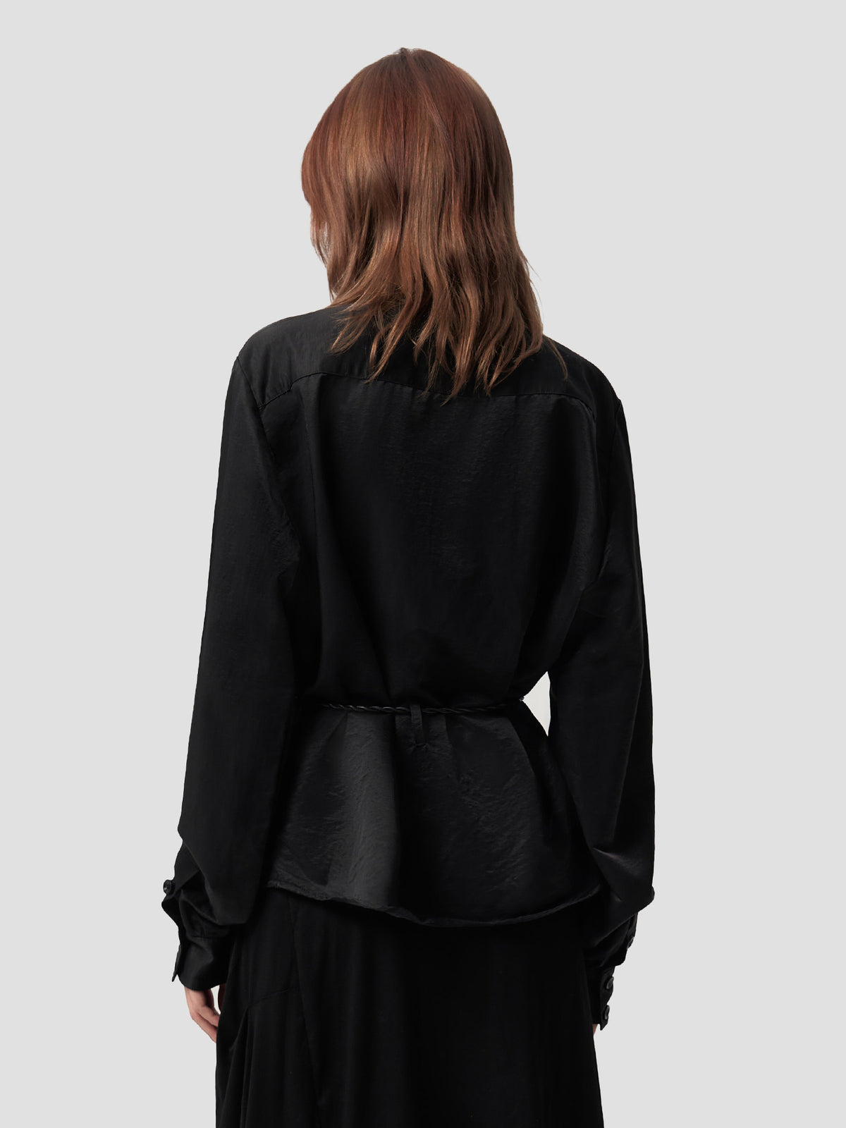 Copper Satin Silk Frilled Waist Shirt