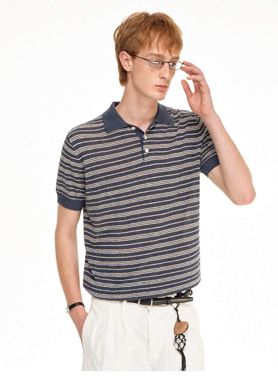 Linen Polo Shirt with Stripes