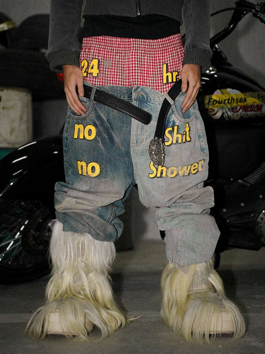 Double Waist Dirty Wash Jeans