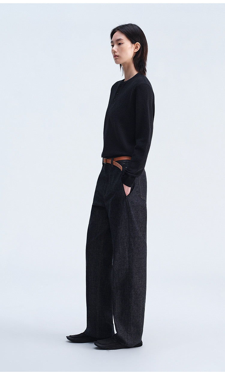 Henry-Collar Button-Down Shirt