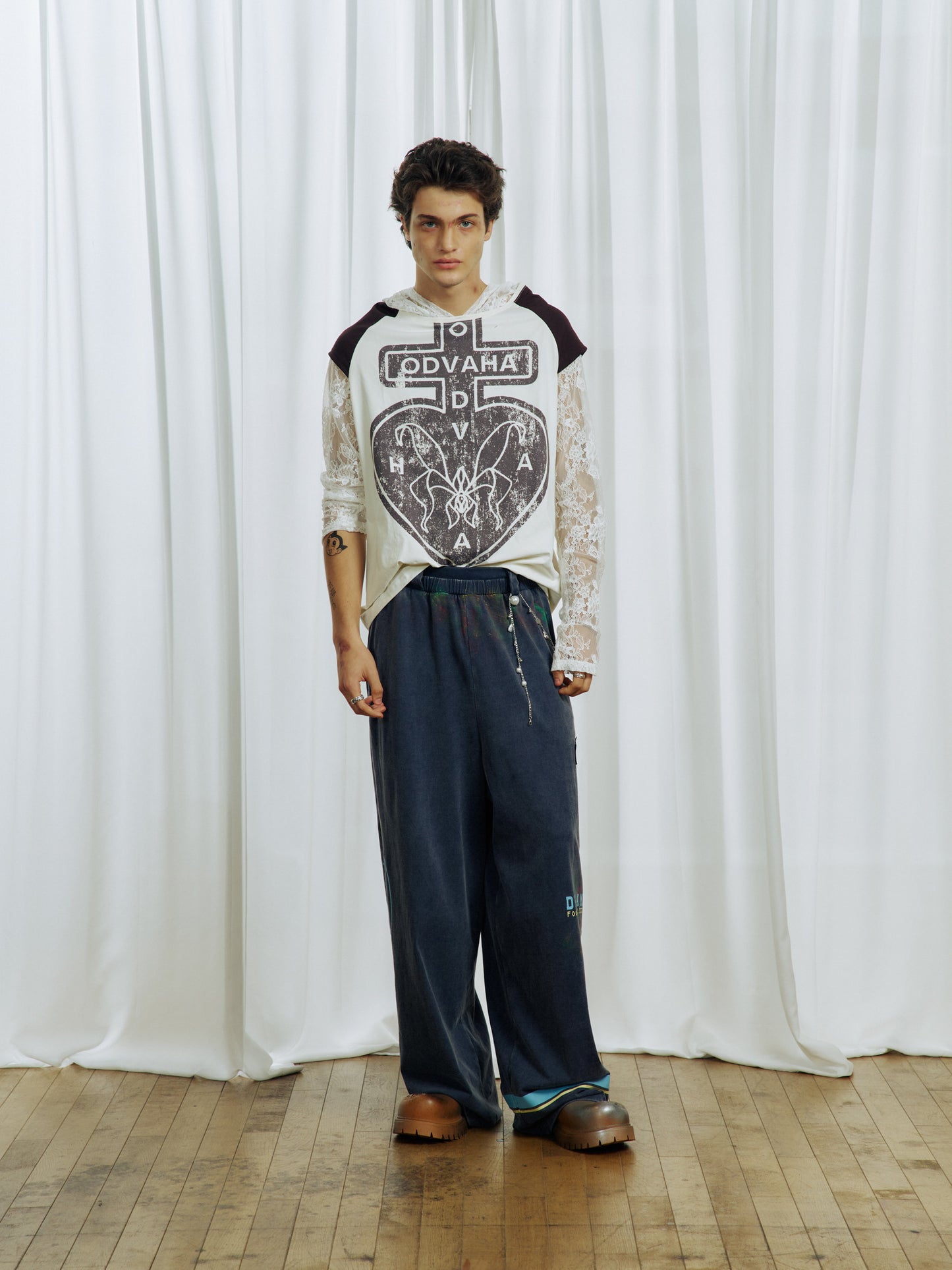 Lace-effect two-piece printed T-shirt