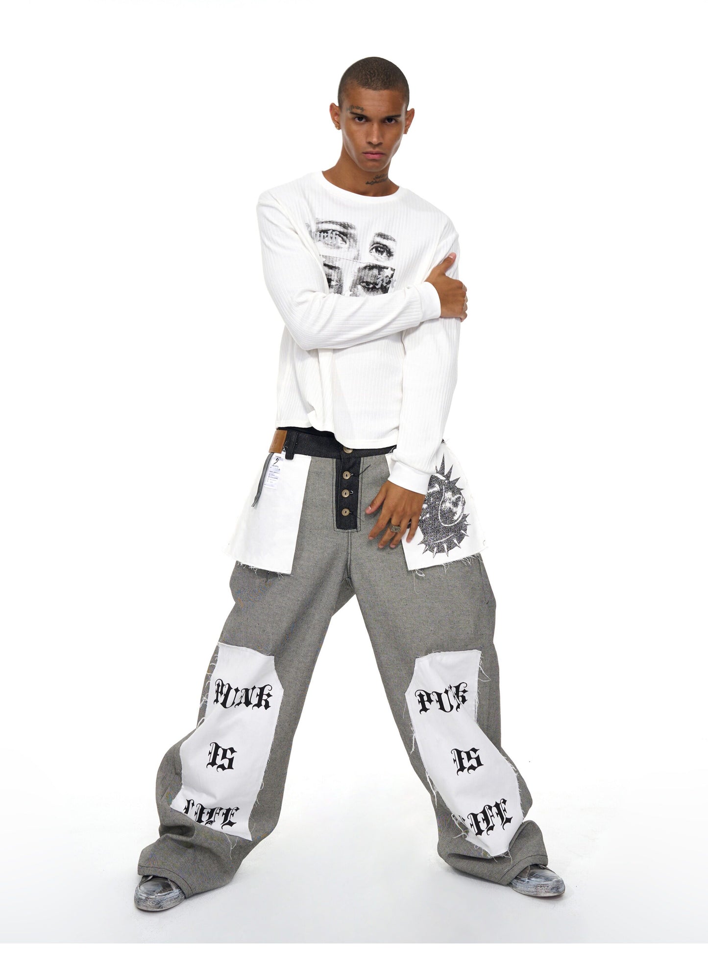 Niche Print Letter-Print Wide-Leg Jeans