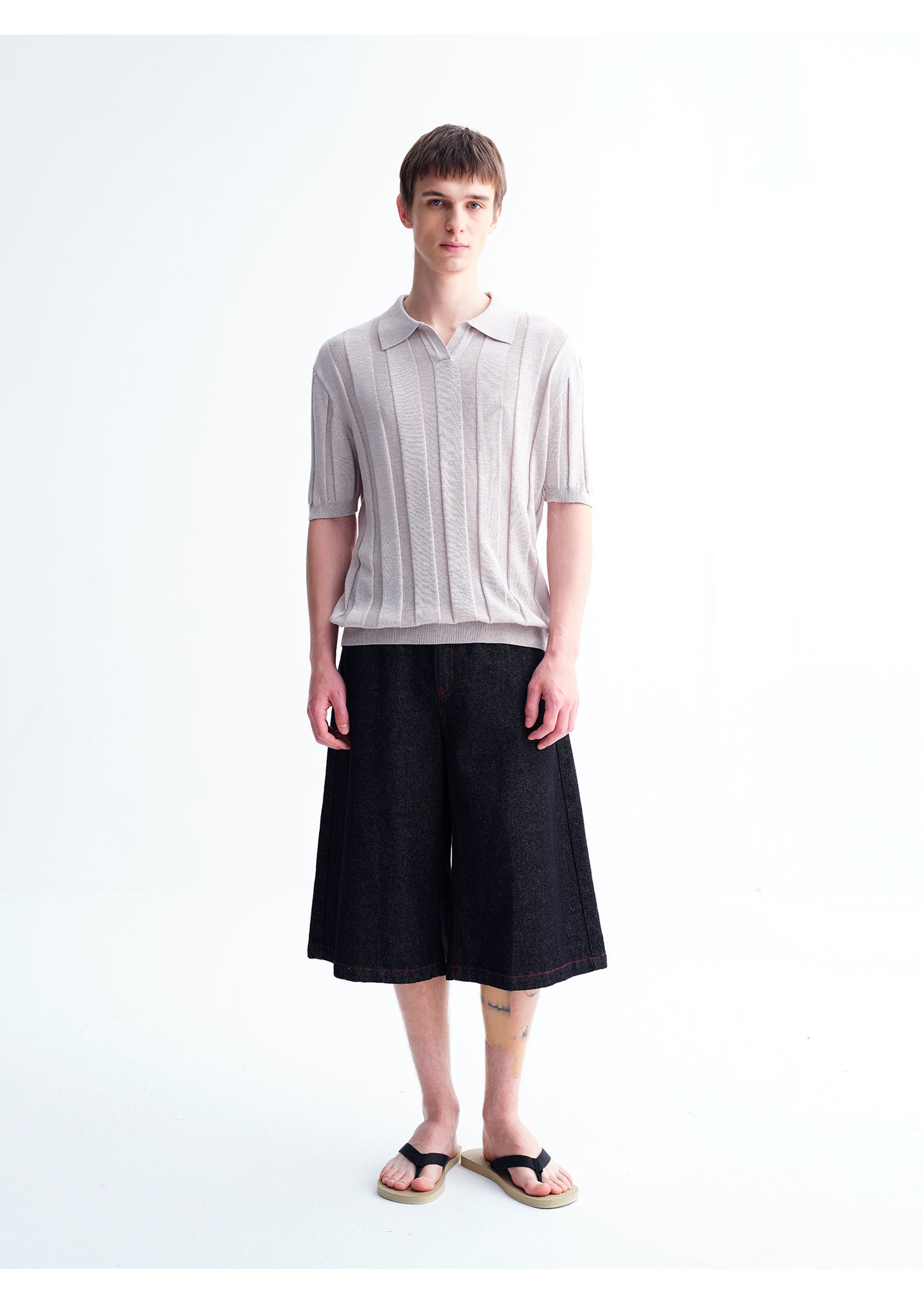 Vertical-Stripe Relaxed-Fit Knit Polo Shirt