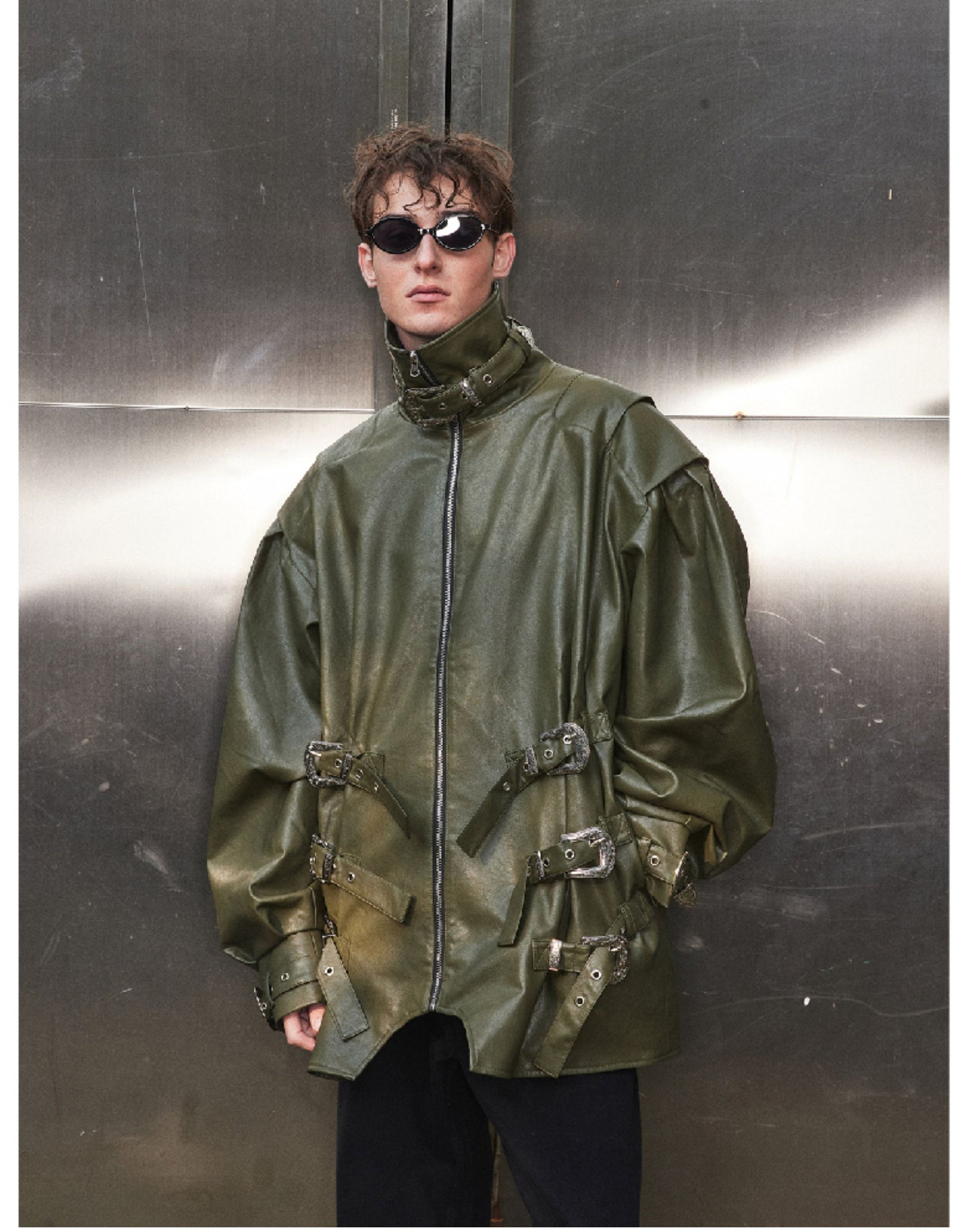 Metal Buckle Loose Leather Jacket