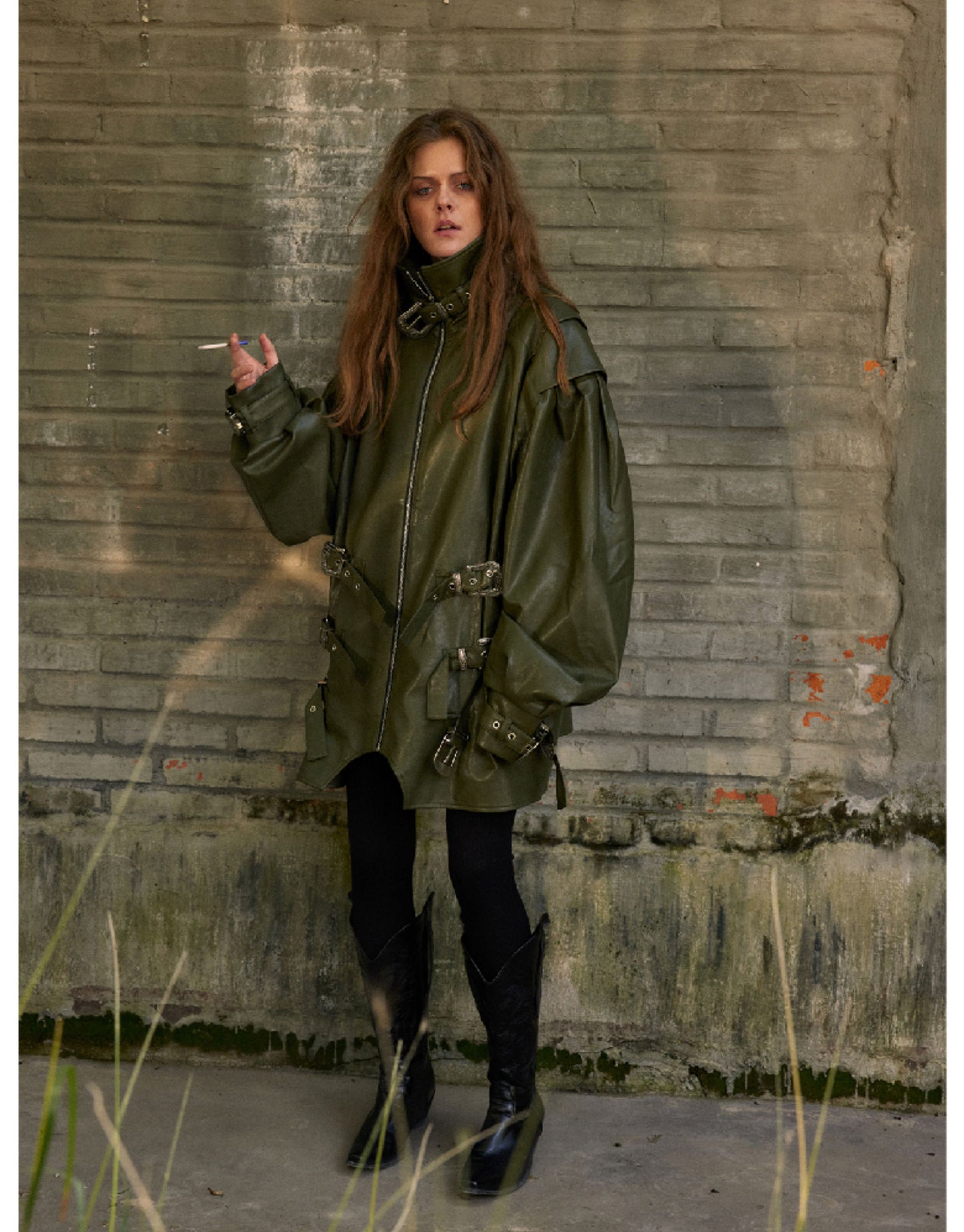 Metal Buckle Loose Leather Jacket