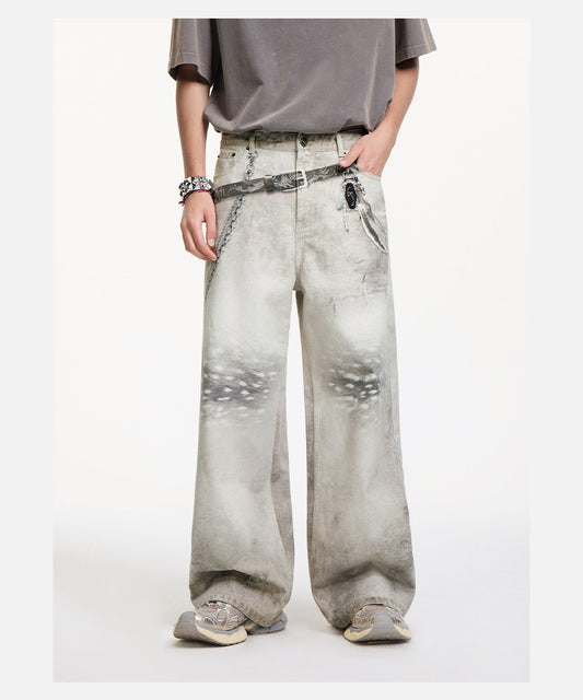Leopard-Print Denim Pants