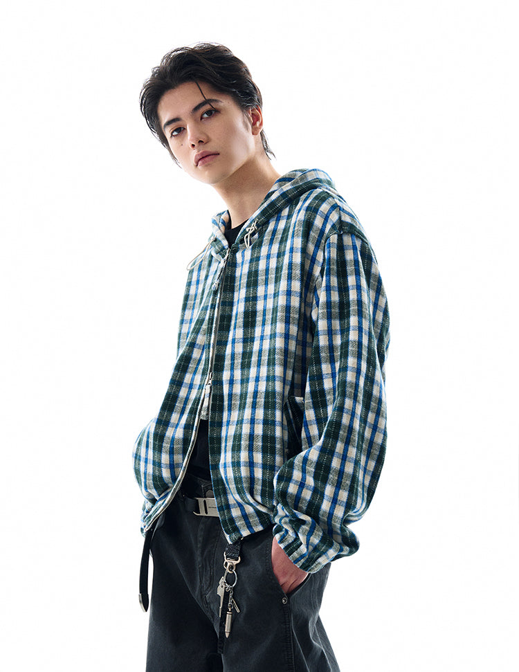 Checkered hooded shirt