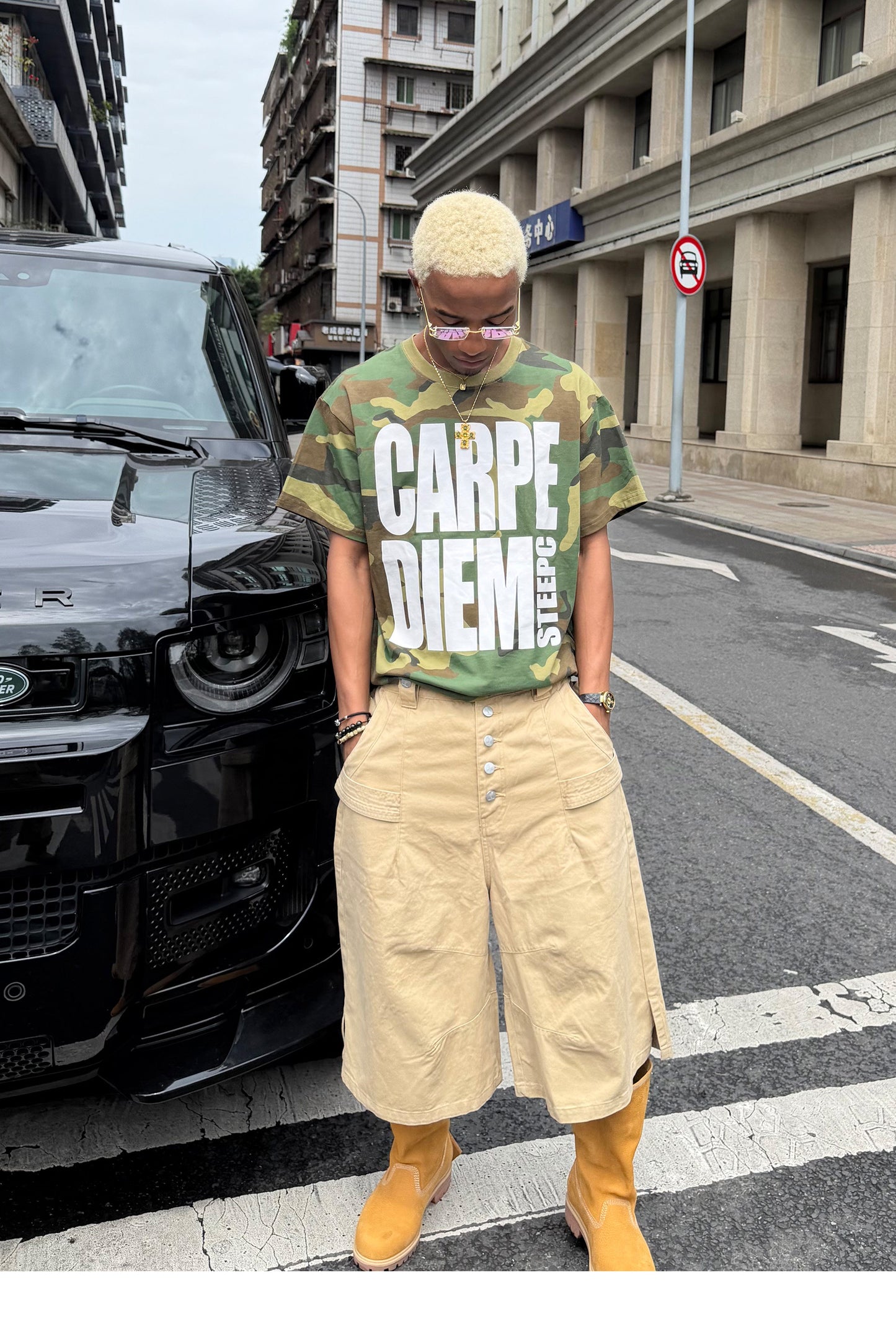 Casual Loose-Fit Round-Neck T-Shirt with Camouflage Print