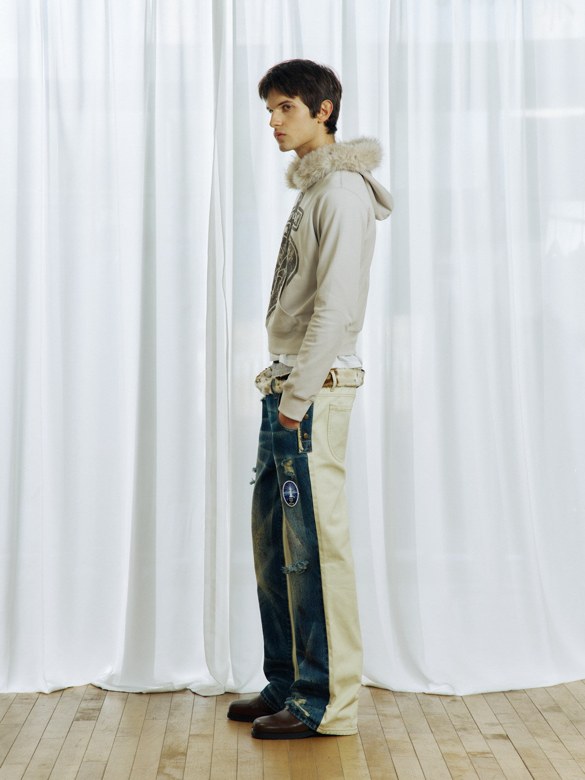 Double-Waistband Faux Two-Piece Jeans