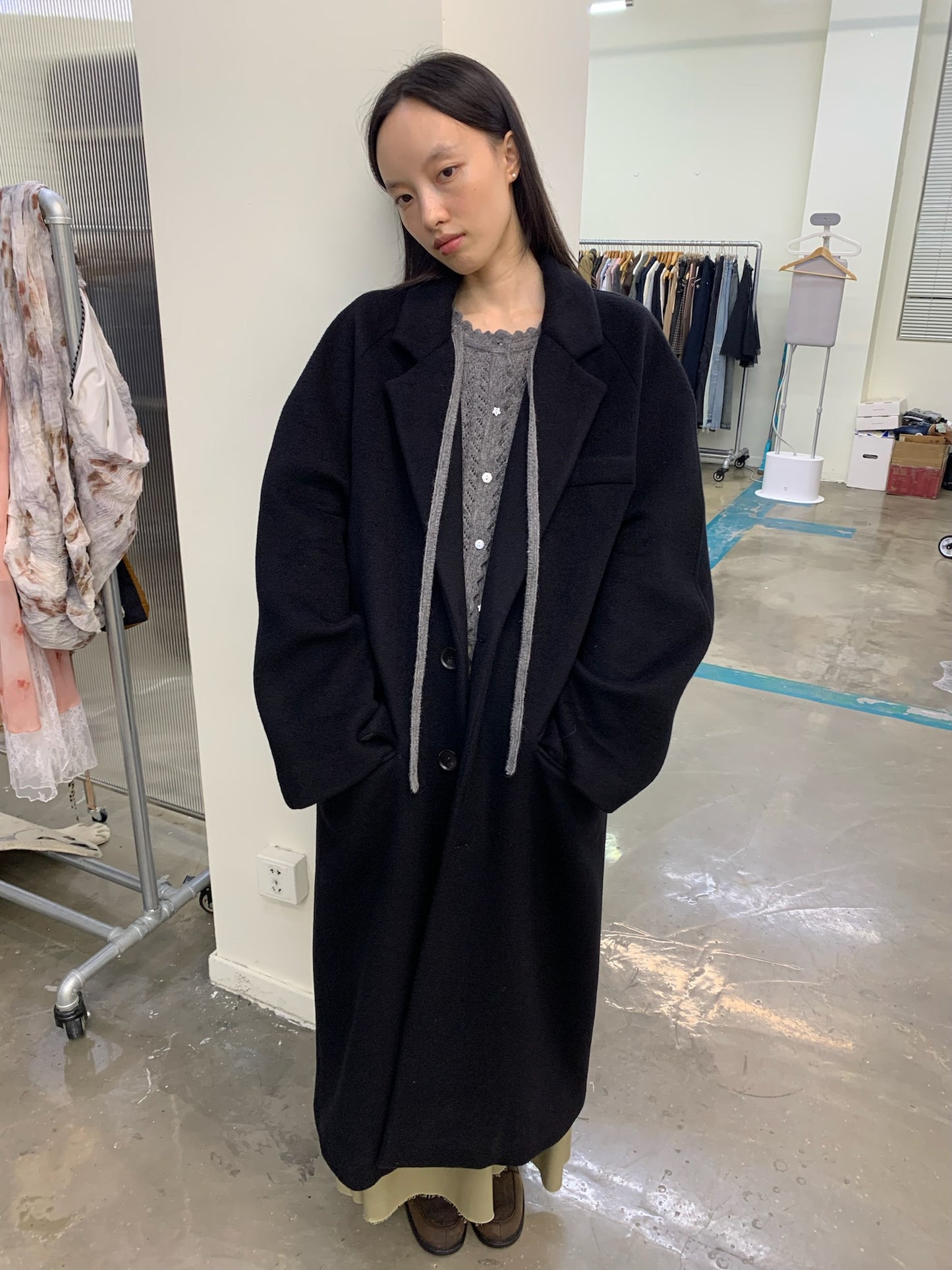 Wool cashmere lined long coat