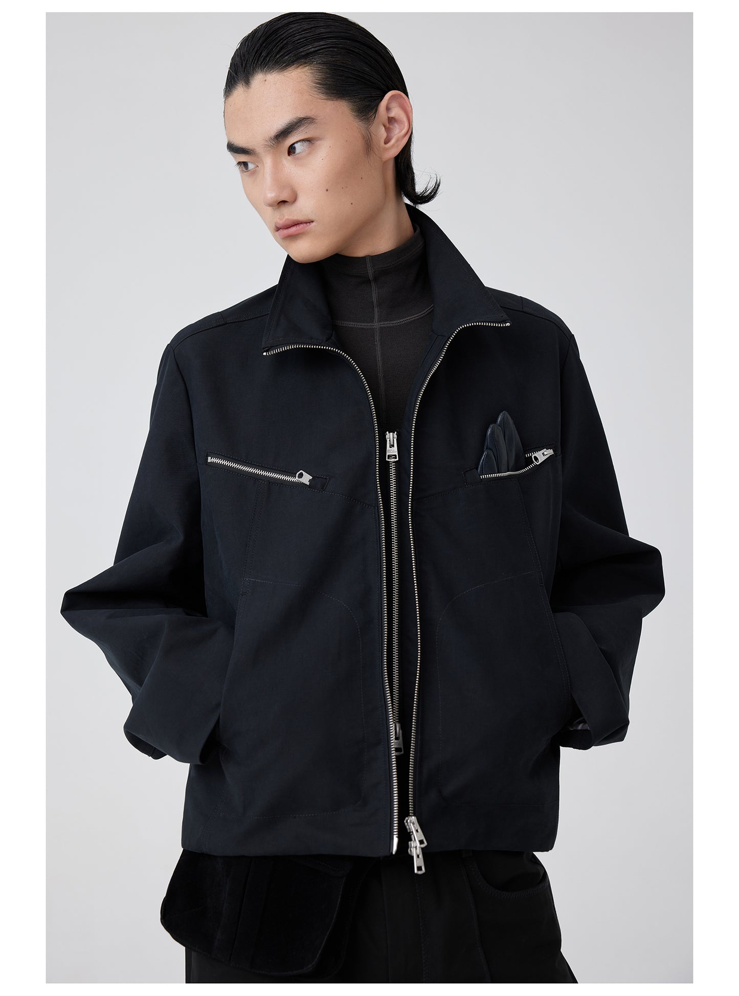 Double Front Stand Collar Jacket