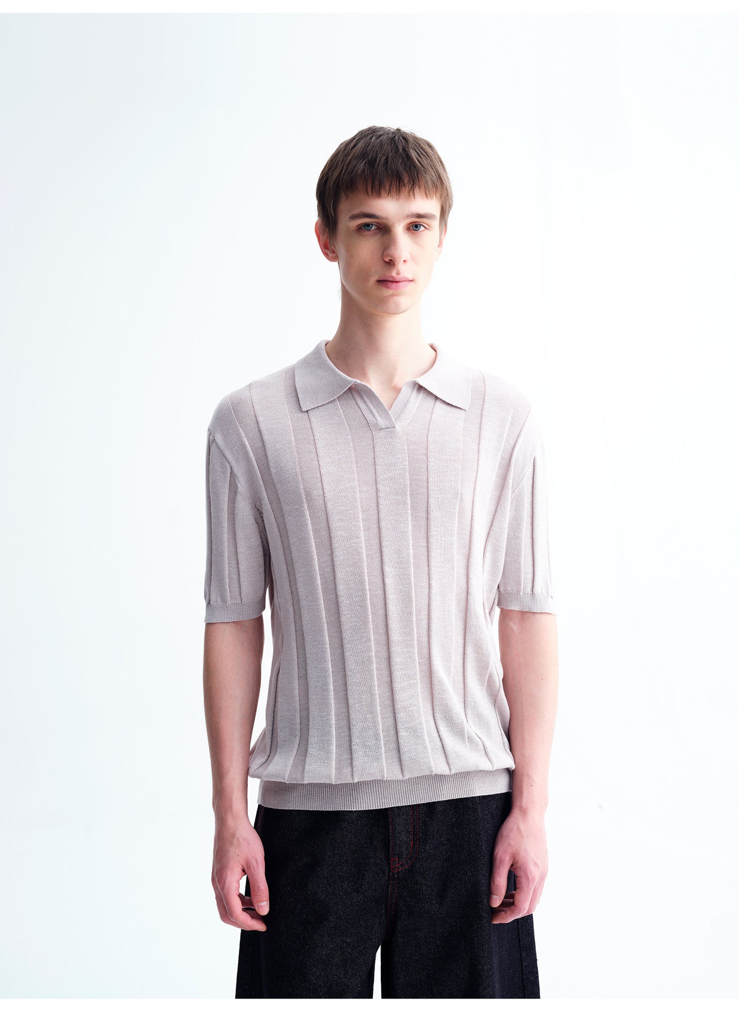 Vertical-Stripe Relaxed-Fit Knit Polo Shirt