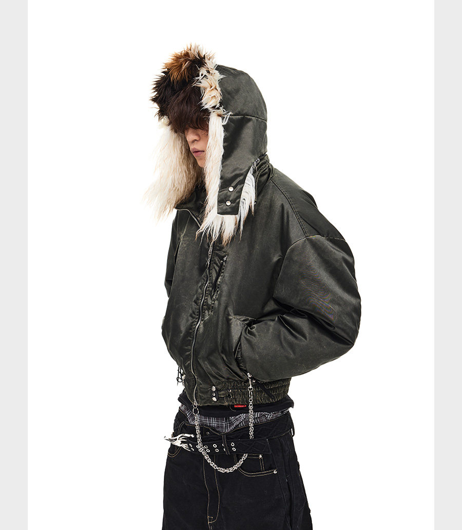 Wash-processed bomber jacket