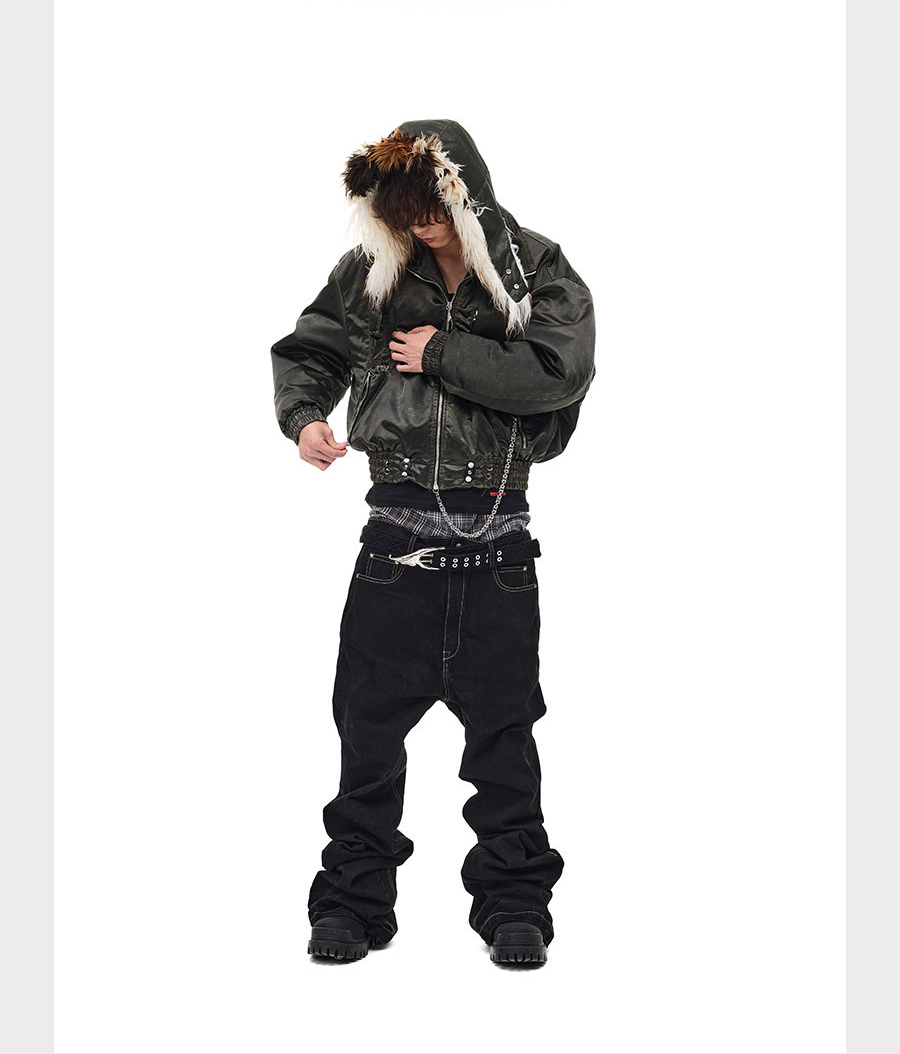 Wash-processed bomber jacket