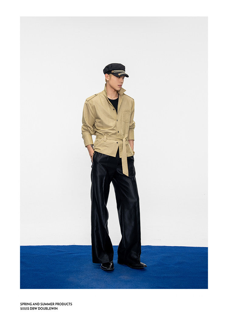 Wide-Shoulder-Pad Straight-Silhouette Shirt