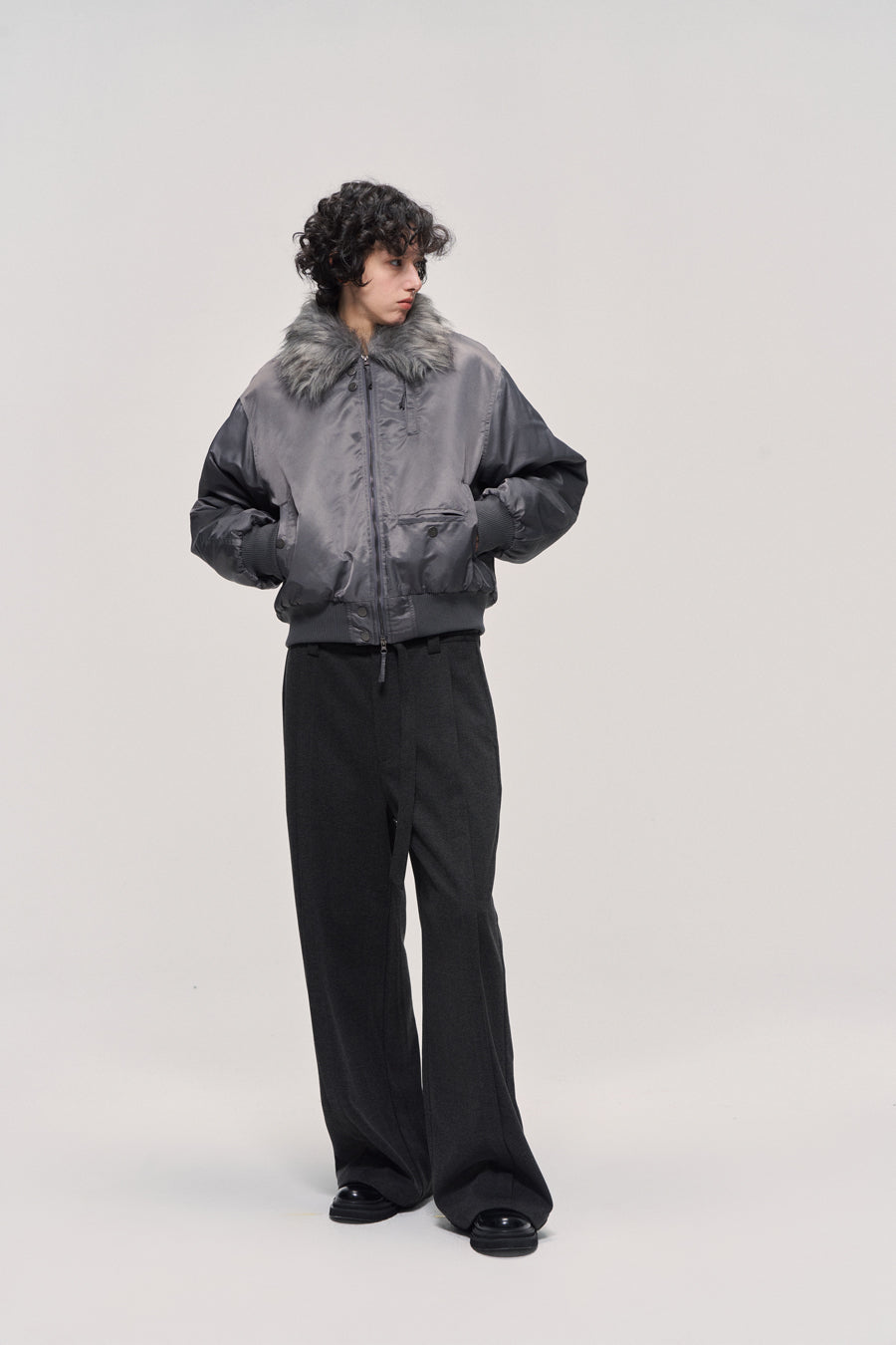 Fur collar bomber jacket