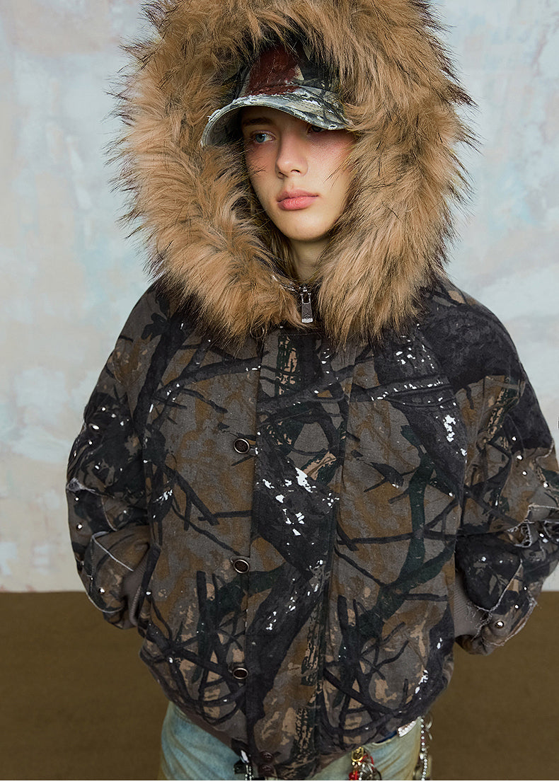 Fur collar jacket with hood