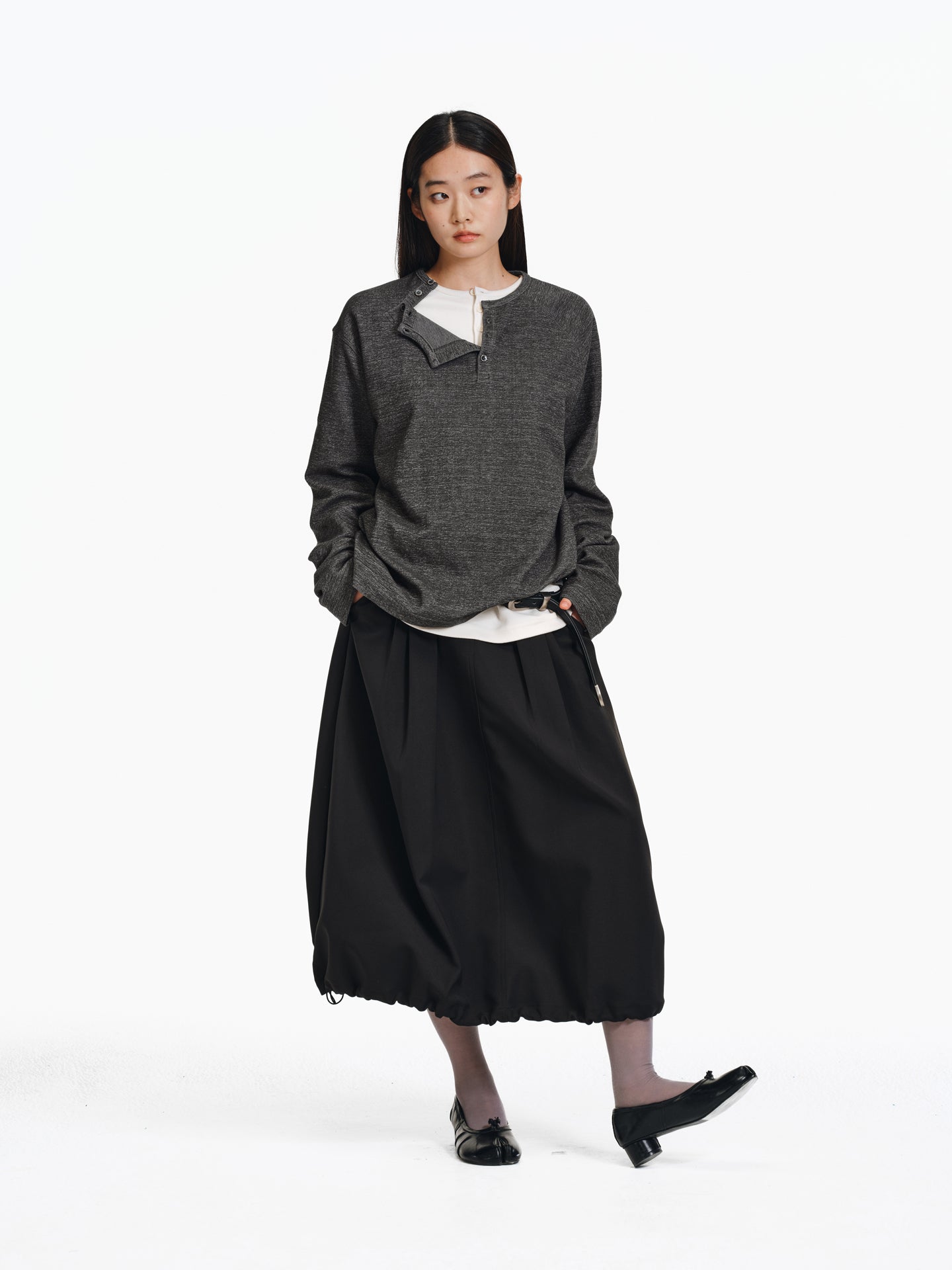 Henry Collar Diagonal Button T-Shirt