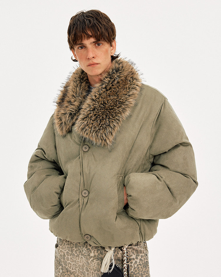 Retro Style Removable Fur Collar Faux Suede Jacket