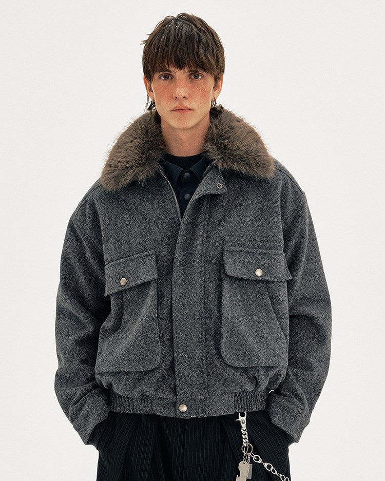 Old Money Style Fur Collar Jacket