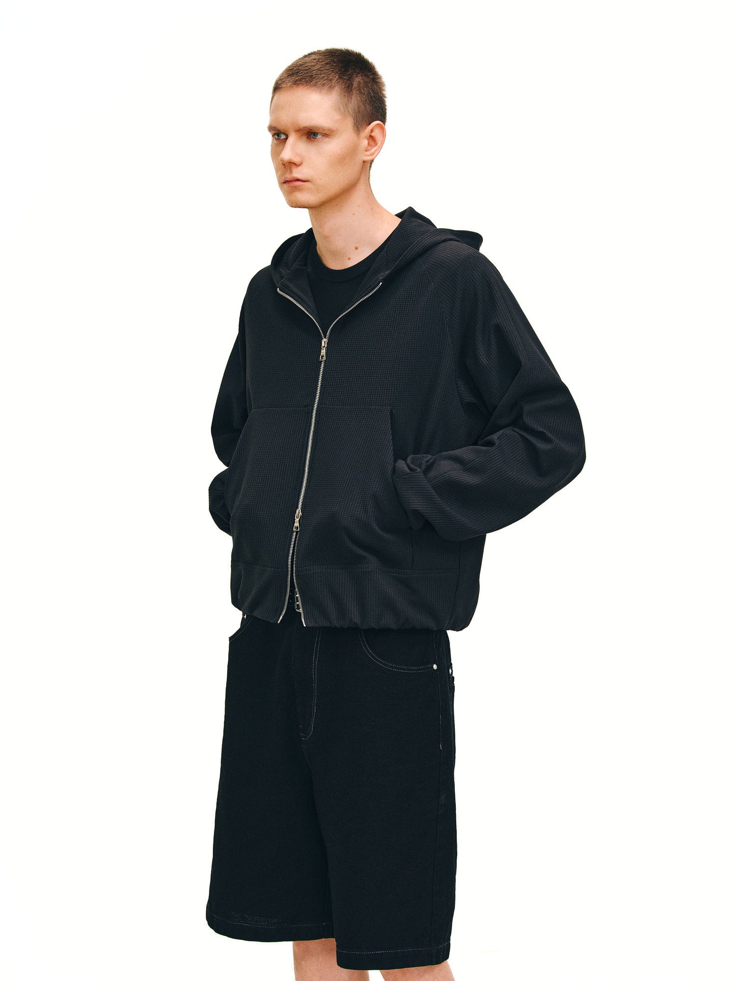 Waffle Chain Zipper Hoodie