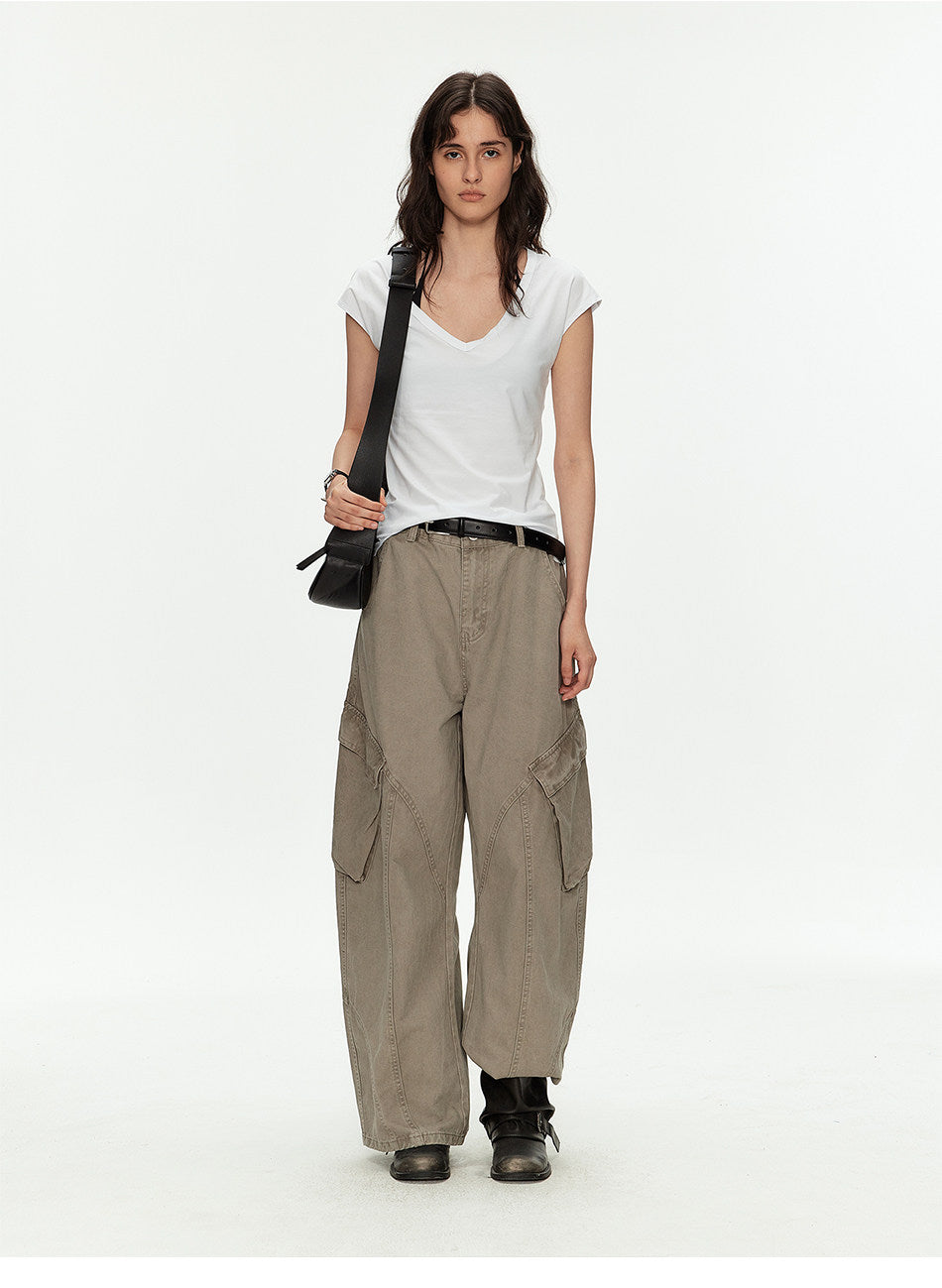 Casual Pants with Side Pockets and Retro Wash Finish