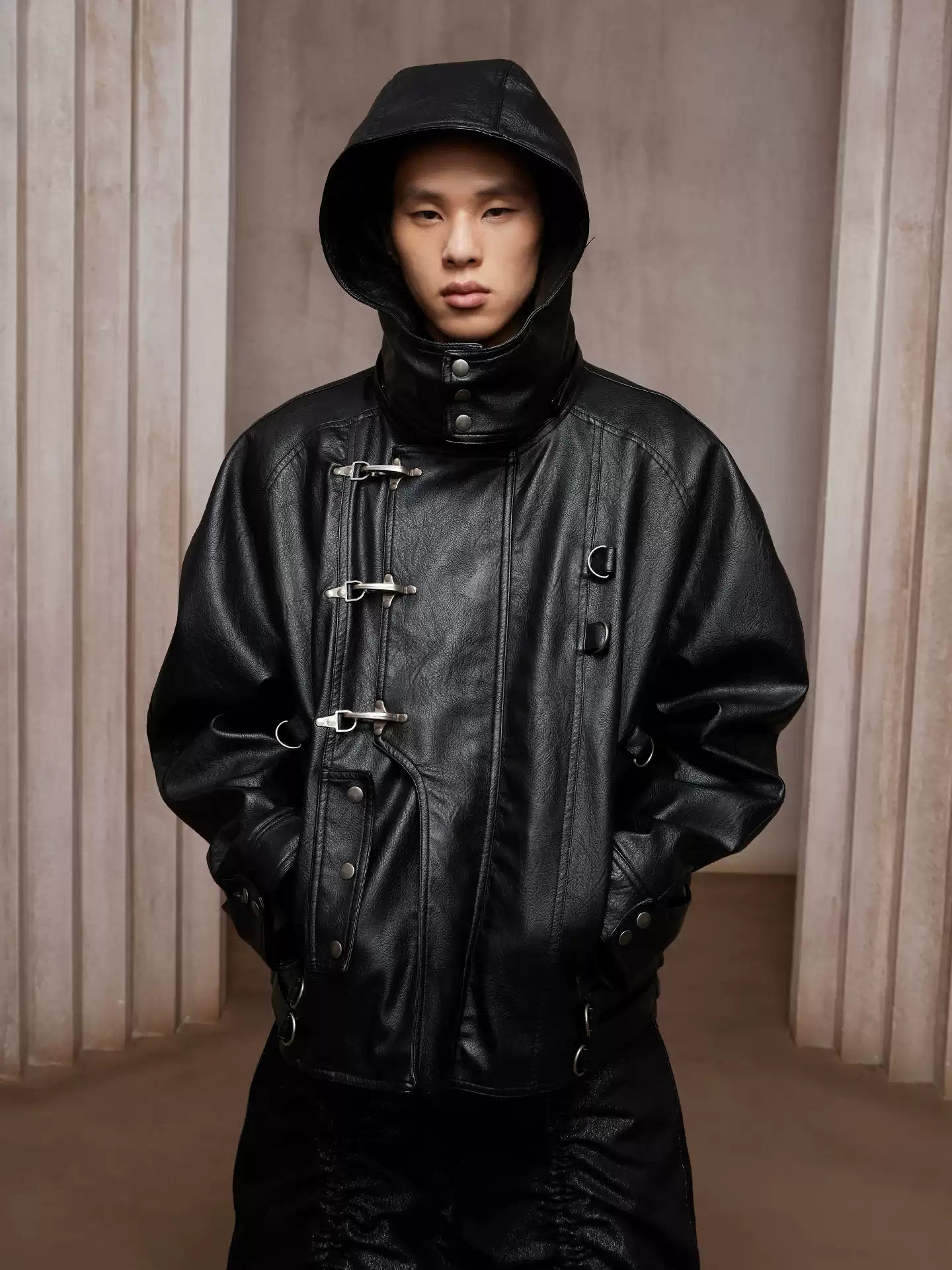 Button-down leather jacket